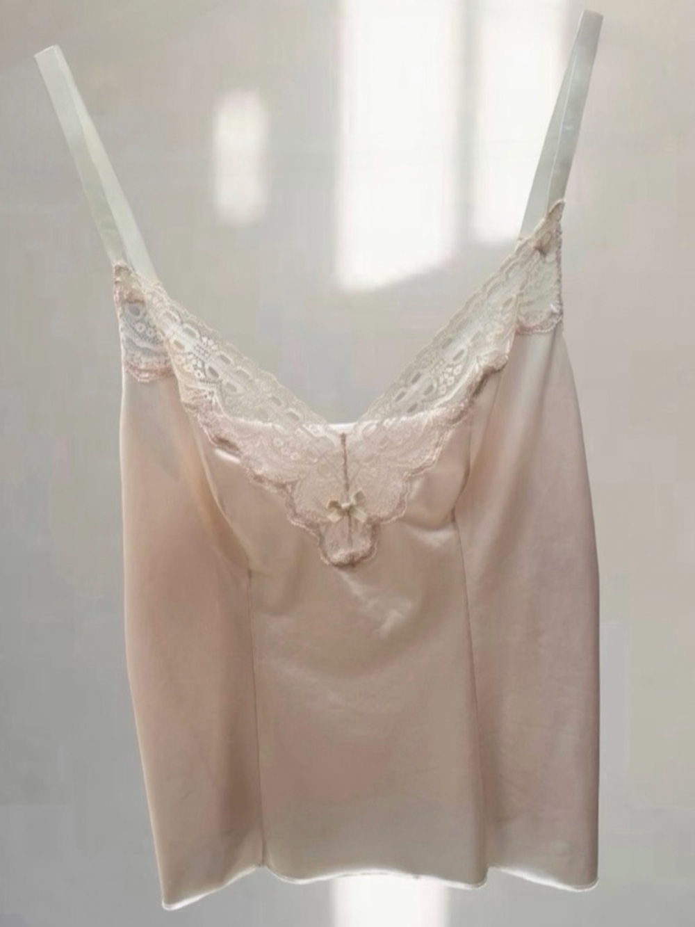 Olga Blush Vintage Satin Cami Top with Lace Trim Size S